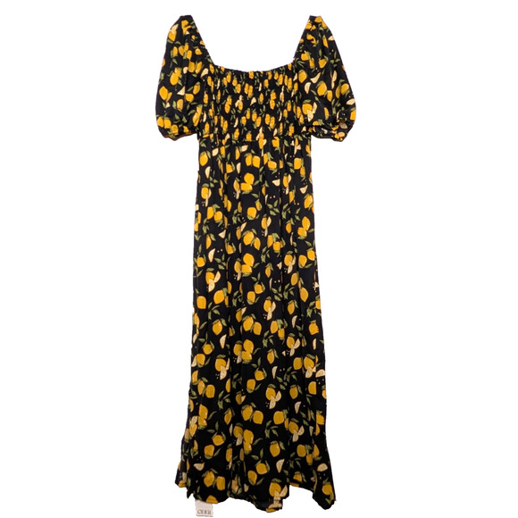 Cider Lemon Split Cottage Milkmaid Prairie Knotted Shirred Smocked Midi Dress 1X - Picture 9 of 12